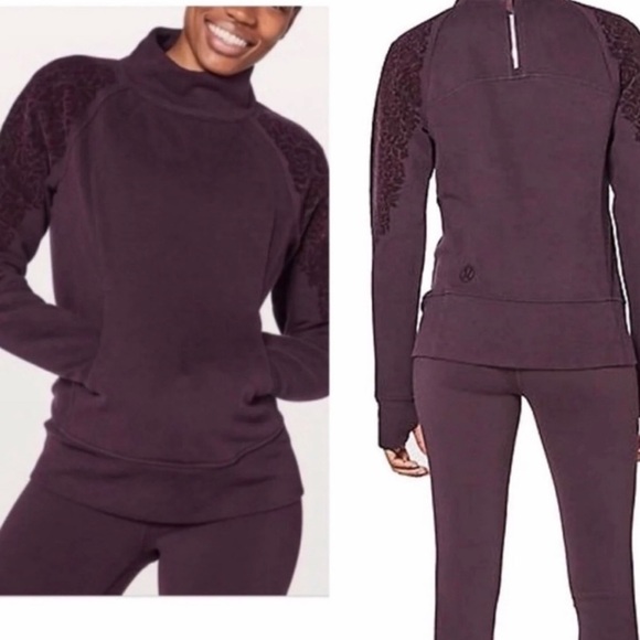 LULULEMON Floral Flock Pullover Black Cherry Purple Velvet Sz 8 - Picture 2 of 13